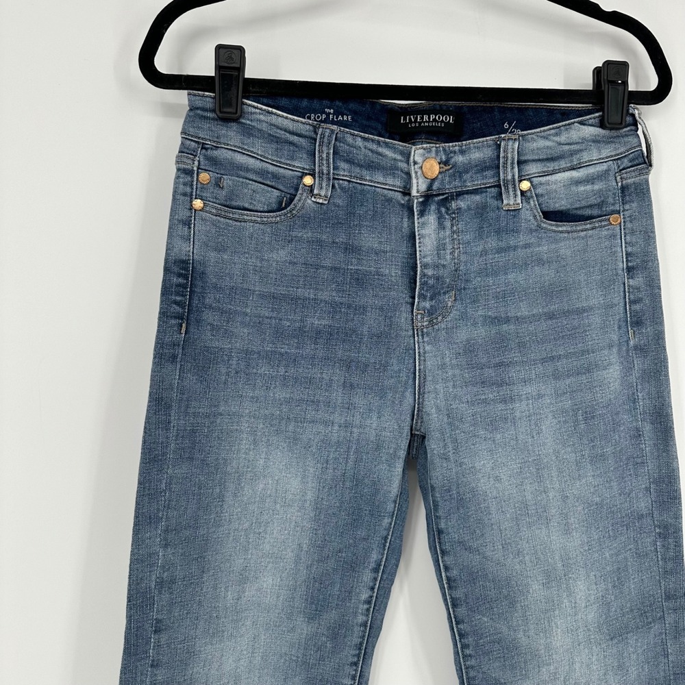 Liverpool The Crop Flare Hi Low 5 PKT Fray Hem 26" La Playa Stretchy Jeans 6 28 - Picture 6 of 10